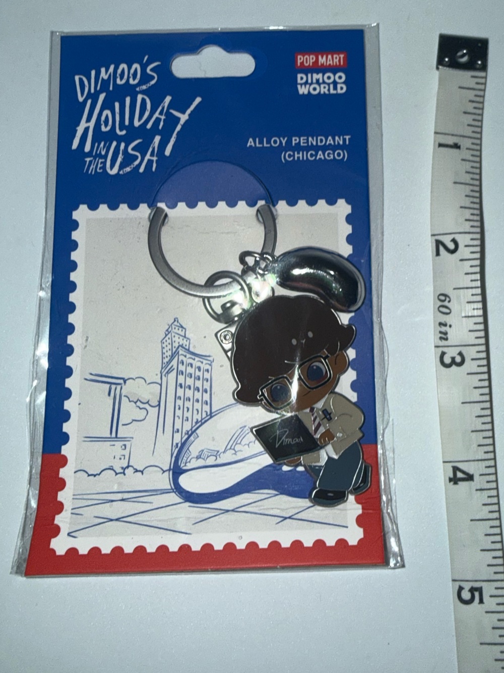 POP MART Dimoo Blue Alloy Keychain Pendant - Dimoo's Holiday in CHICAGO